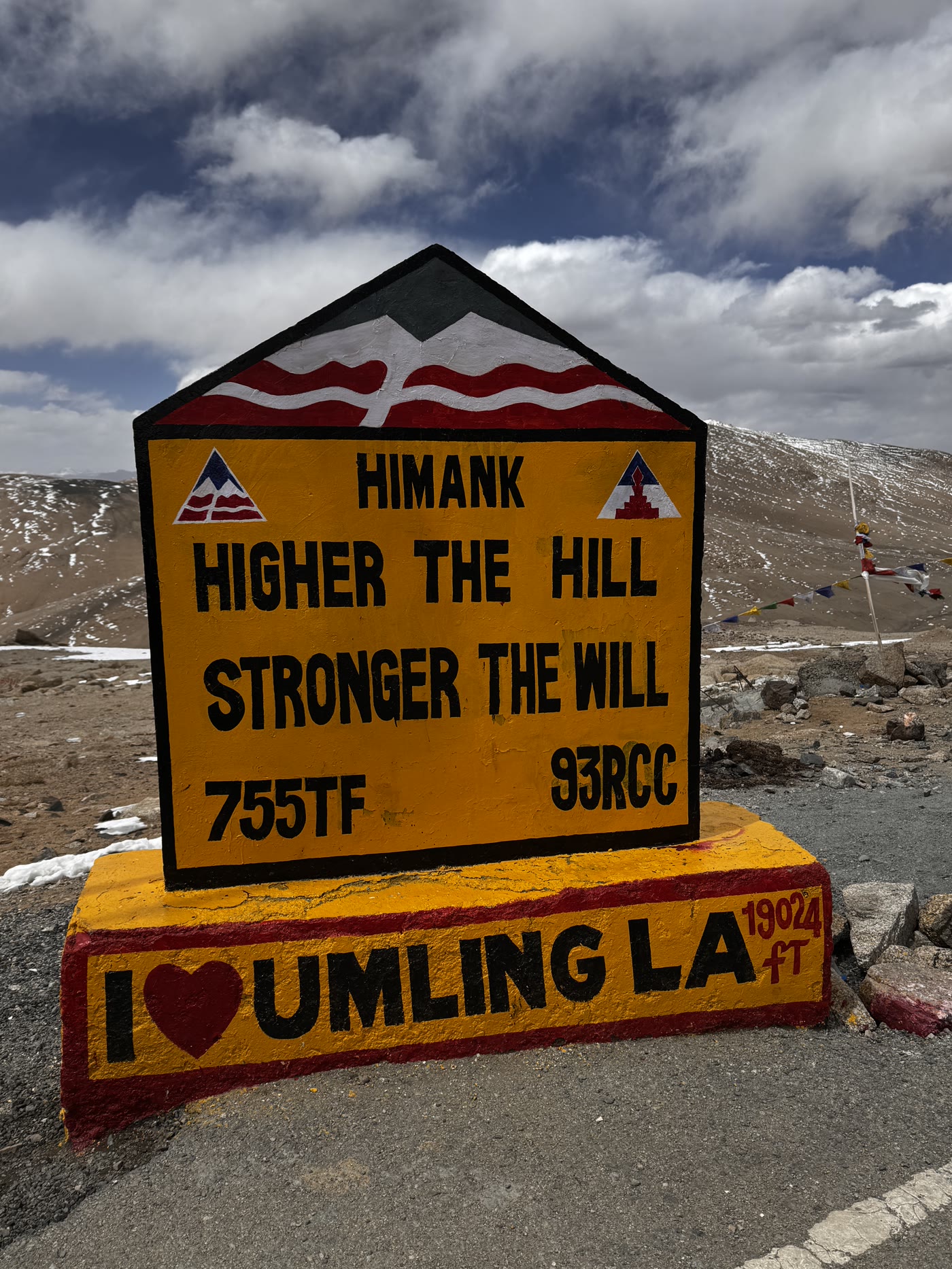 BRO summit sign at Umling La Pass (19,024 ft) — world's highest motorable road, Himank inscription